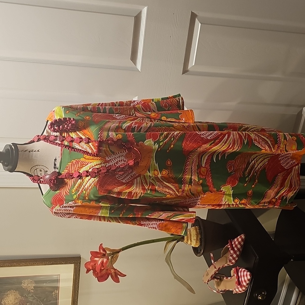 Crown & Ivy Tropical Print Dress, Peasant Sleeve,  Excellent Condition, Size S